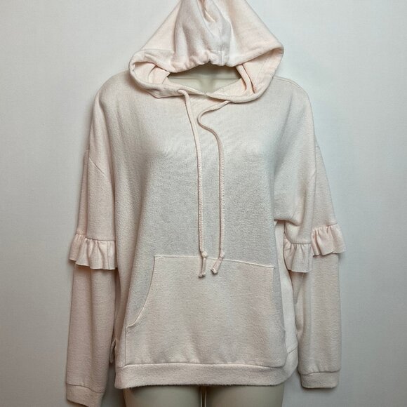 LC Lauren Conrad Pink Sz Small -- ruffle hoodie shirt feminine with pocket - Picture 6 of 11